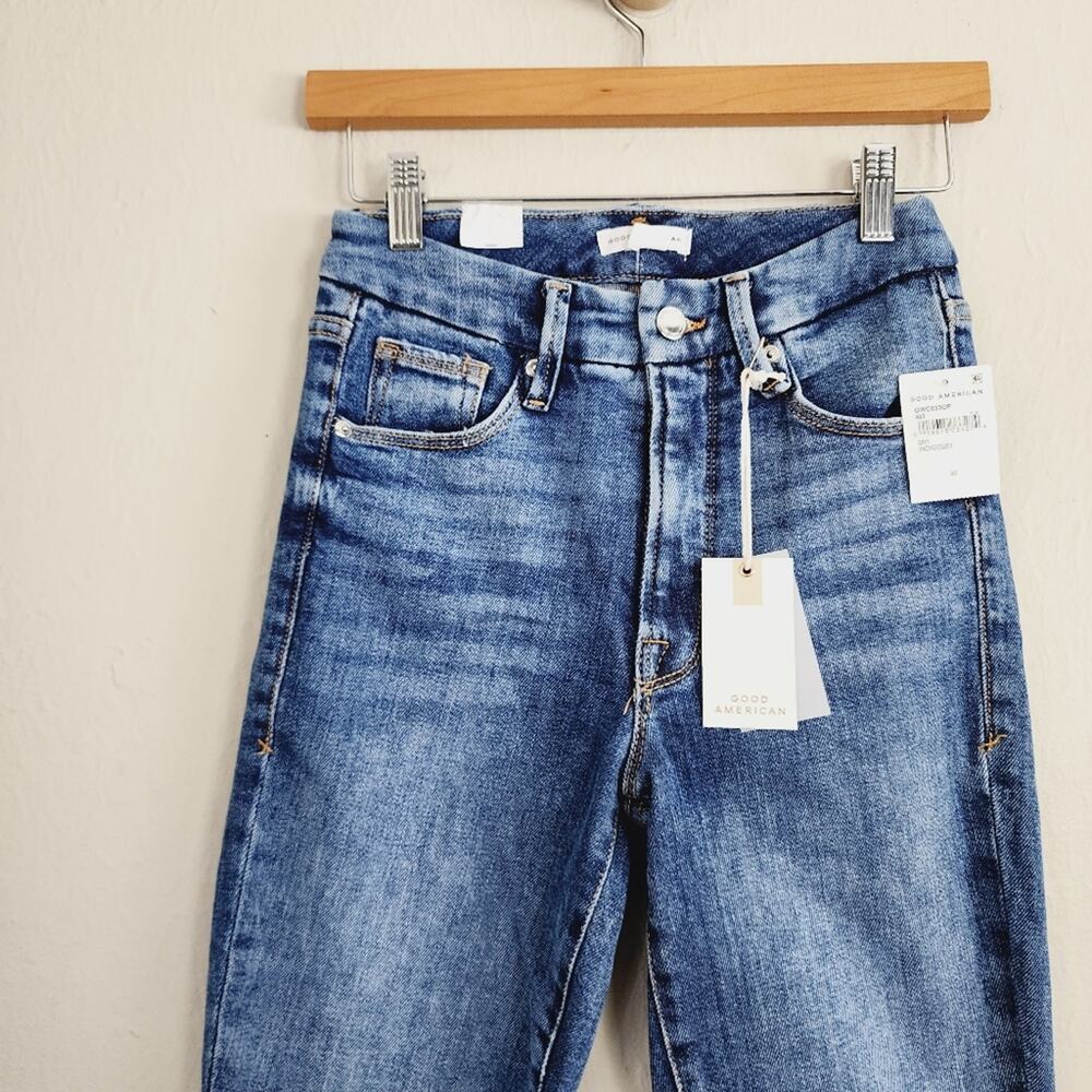Good American Good Waist High Rise Cropped Skinny Jeans Dark Wash NWT 00/24 - Picture 4 of 8